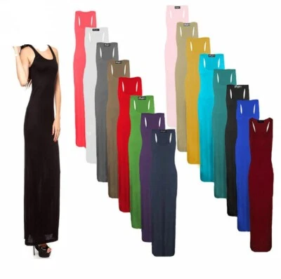 £7.99 • Buy Ladies Body-con Sleeveless Stretch Racer Back Vest Women's Plain Long Maxi Dress
