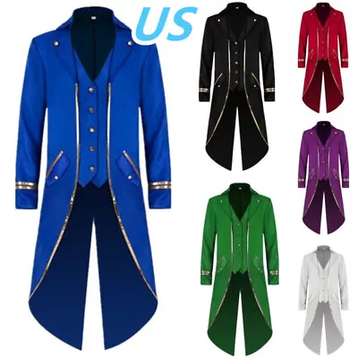 US Mens Gothic Tailcoat Jacket Halloween Medieval Victorian Steampunk Costume  • $27.48