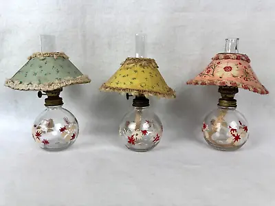 Vintage Mini Kerosene/Perfume Lamp Painted Floral With Chimney & Shade Lot Of 3 • $21.24