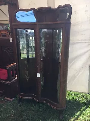 C1890 RARE R J Horner Oak Kidney Shape Corner Cabinet 66  X 36  X 18 - 3 Shelves • $3295