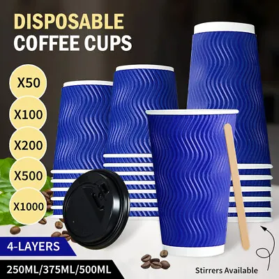 Disposable Coffee Cups With Lids Healthy Paper Takeaway 8OZ/12OZ/16OZ • $17.99