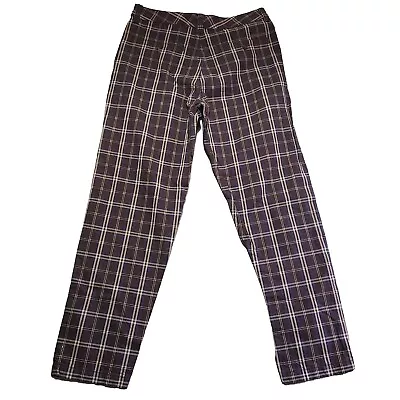 Sean Jhon Chino Pants Men's 34 X 32 Straight Leg Brown Blue Tan Plaid Khakis Y2K • $12.98