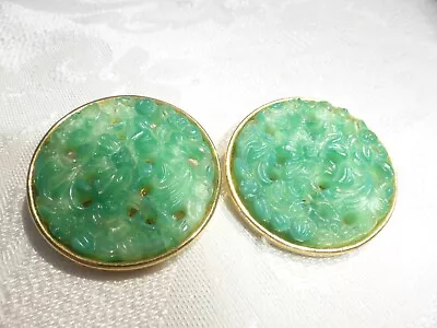 GORGEOUS Vintage Gold Tone JADE Jadeite Glass EARRINGS By KENNETH JAY LANE • $3.99