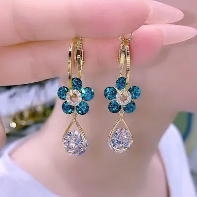 $3.62 • Buy Fashion Waterdrop Flower Crystal Earrings Drop Dangle Women Wedding Jewelry Gift