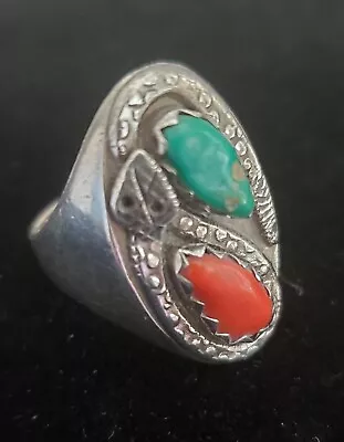 Vintage Zuni  R. Nieto Turquoise & Coral Ring Size 12 • $115