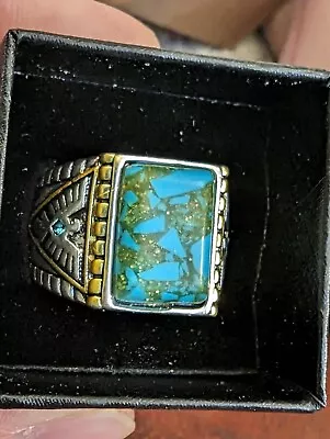 Southwestern Themed Silver And Faux Turquoise Ring With Thunderbird - Size 12.5 • $8