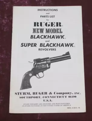 VTG 1976 Ruger New Model Blackhawk & Super Blackhawk  Instructions & Part List • $9.74