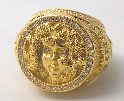 $70 • Buy G-Filled 18ct Yellow Gold Simulated Diamond Men's Ring Medusa Greek Snakes 12 Y