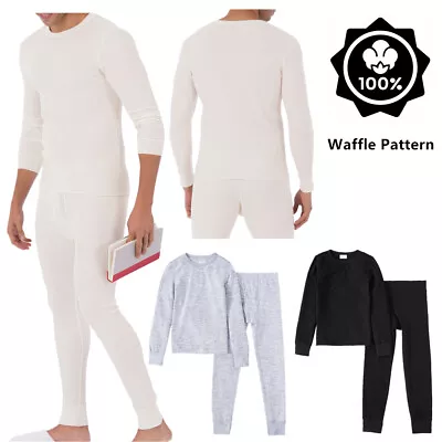 Mens 100% Cotton Top & Bottom 2PC Set Waffle Knit Thermal Long Johns Underwear • $14.99