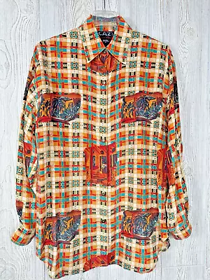 Vintage Adam Douglas (CAZ) Women's Blouse 100% Silk Long Sleeve Button Down Sz M • $30.95