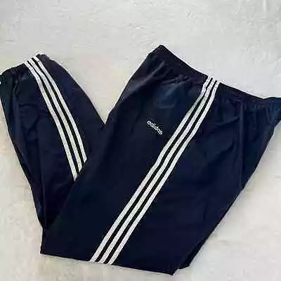 Adidas Vintage TREFOIL STRIPES Mens Jogger Wind Pants SZ X-LARGE Zip Cuffs Blue • $49