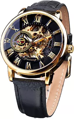 FORSINING Men'S Skeleton Watch Steampunk Watch Black Mechanical Watch For Men • $37.08