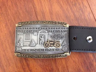 Harley Davidson Special Delivery Stamp Belt Buckle With Leather Belt - New • $41.99