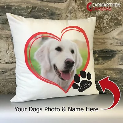 Personalised Dog Pet Printed Heart Love Photo Cushion Cover Mothers Day Gift • £9.99