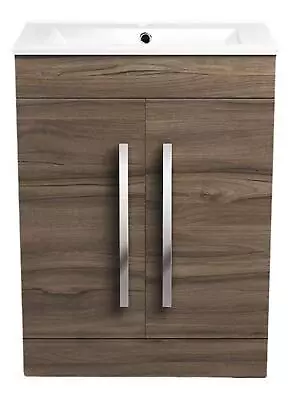 Bathroom Cabinet Vanity Unit Sink Basin Storage 600mm Walnut Ceramic Furniture • £131.99