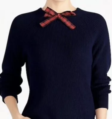 J Crew Navy Red Bow Tie Neck Sweater Sz S • $23.76