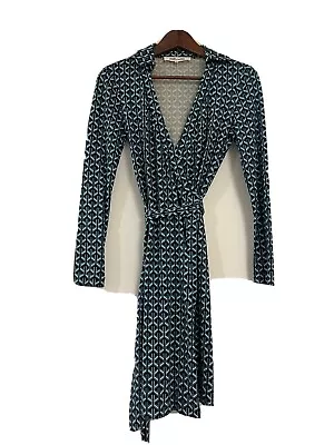 DIANE VON FURSTENBERG Wrap Dress 100% Silk Blue White As New US Size 0 • $180