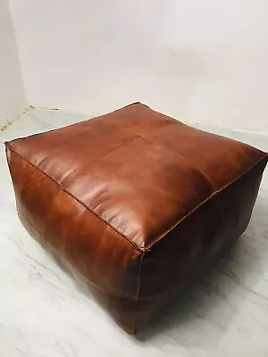 Moroccan Handmade Ottoman Pouf New Brown Decorative Footrest Leather Pouffe • $152