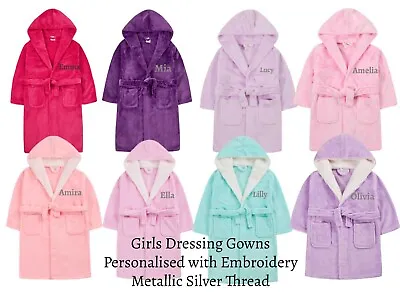Girls Dressing Gown Robe Personalised With Silver Thread Pretty Pastel Shades  • £15.99