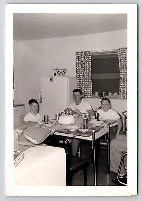 Photograph Found Vintage Photo Black And White MCM Kitchen Birthday Cake • $8.08