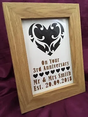 £12.99 • Buy Personalised Paper Cut 3rd Wedding Anniversary Framed Gift. Leather Anniversary.