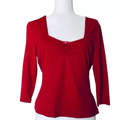 Vintage S. Oliver Tops Women Blouse Size 42 Red Geometric Neck Long Sleeve • $28.95