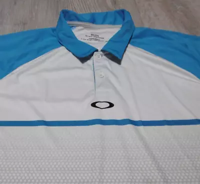 Oakley Men's XXL Golf Polo Shirt White Aqua Blue Short Sleeved Collared • $15.50