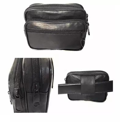 Soft Black Faux Leather Coin Pouch Wallet Camera Purse With Belt Loop • £4.99