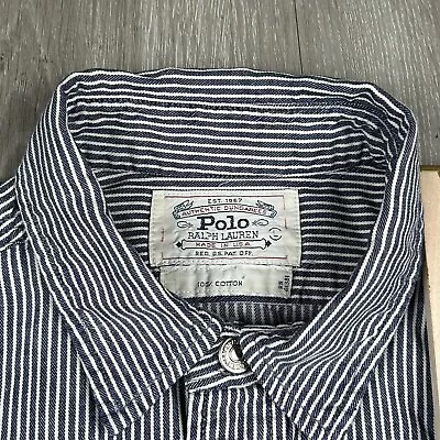 RARE VTG Mens POLO Ralph Lauren Hickory Stripe Conductor Button Sz L Made In USA • $146.99