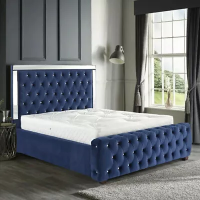 £699.98 • Buy Mirrored Bed Chesterfield Upholstered Bed Frame With Button Headboard Footboard
