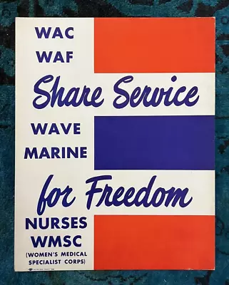 Original Poster Service For Freedom Women's Marine Corps WAC WAF WAVE WMSC Nurse • $225
