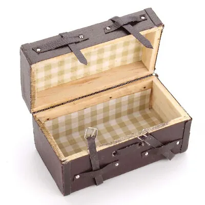 1:12 Miniature Wooden Leather Suit Case Treasure Chest Furniture Dollhouse Gift~ • $7.99