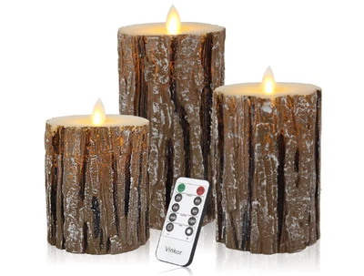 $33.65 • Buy 3 Pcs Flameless Birch LED Candles Moving Luminara Real Wax Battery Remote Timer