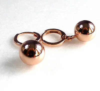 Women 7.5mm 9.5mm Ball Dangle Earrings 18K Yellow Gold Rose Gold Plated No Stone • £10.60