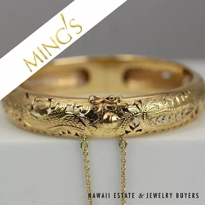 Ming's 12MM Dragon And Phoenix 14K Yellow Gold Hinged Bangle Bracelet • $4400