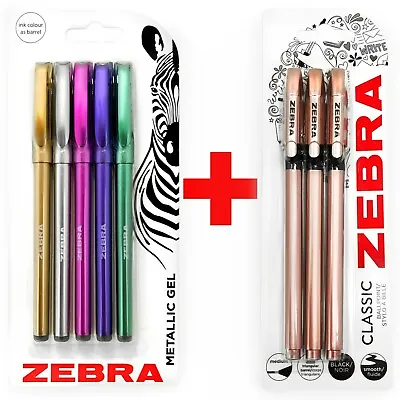 Zebra Classic Rose Gold Ballpoint Pens + ZGE Metallic Gel Ink Pens - Pack Of 8  • £7.29