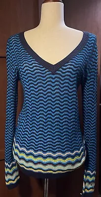 Missoni Target V Neck Pullover Bright Blue Chevron Stripe Long Sleeve Sweater L • $39.95