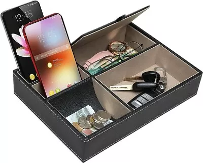 Men's Valet Tray Leather Valet Box Dresser Top Nightstand Organizer For Watch • $26.50