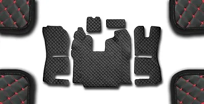 Black Eco Leather Floor Mats For Rhd Scania R 2013-16 Recaro Susp. Seat Red Stit • $196.72