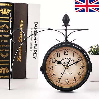 £0.01 • Buy Classic Double-sided Outdoor Garden Paddington Station Wall Clock Iron Frame UK