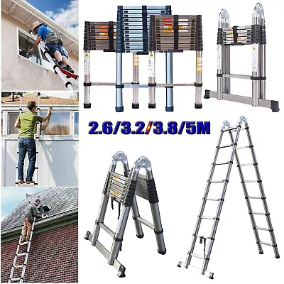 8.5-16.5Ft Telescopic Extension Workshop Ladder Multi Purpose Folding Non-Slip • $62.80