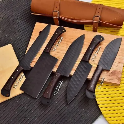 Chef Knife Kitchen Knives Set Handmade Set With Leather Sheath Christmas Gift • $99