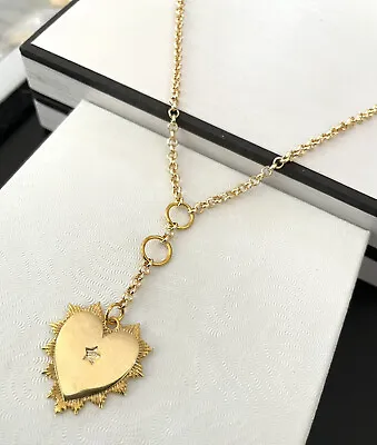 Belcher Chain Necklace Textured  Radial Heart Token Medallion Charm • $49.95