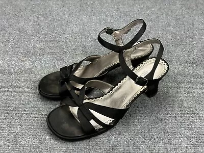 Mudd Shoes Womens Size 8.5 Black Strappy Heals Meryl Black Satin • $34.95