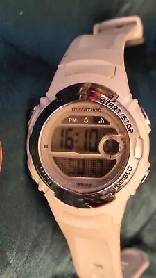 Marathon Digital Day Date Alarm Timer White Case Silicone Band Watch(runs)#13 • $4.93