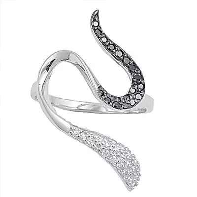 Snake Black CZ Micro Pave Wave Ring New .925 Sterling Silver Band Sizes 5-10 • $18.69