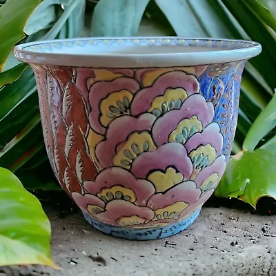 $120 • Buy Vintage Hand Painted Floral Multicolor Ceramic Planter Flower Pot Chinese 