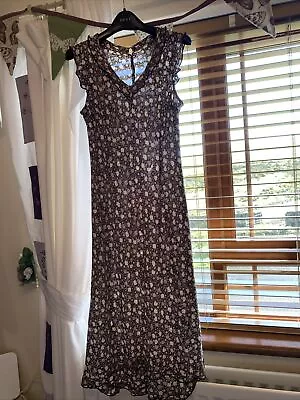 Women’s Floral Summer Dipped Hem Midi Tea Dress 14 Medium Small Tear At Back • £6