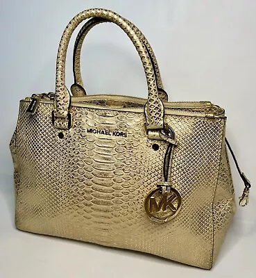Michael Kors Satchel Bag Sutton Python Leather Metallic Gold Stunning Medium EUC • $89.99