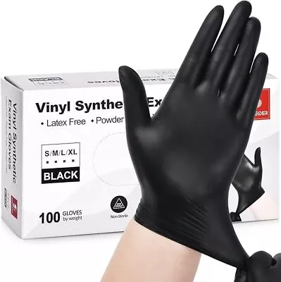 100 Black Vinyl Synthetic Exam Gloves 4-mil Powder-Free Latex-Free Non-Sterile • $9.99